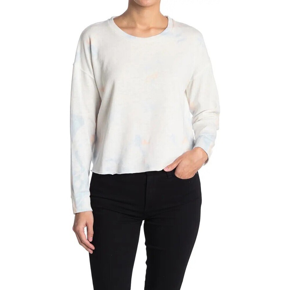 SPLENDID Women's Pullover Sweatshirt In White Blue Orange Tie Dye Size L $130